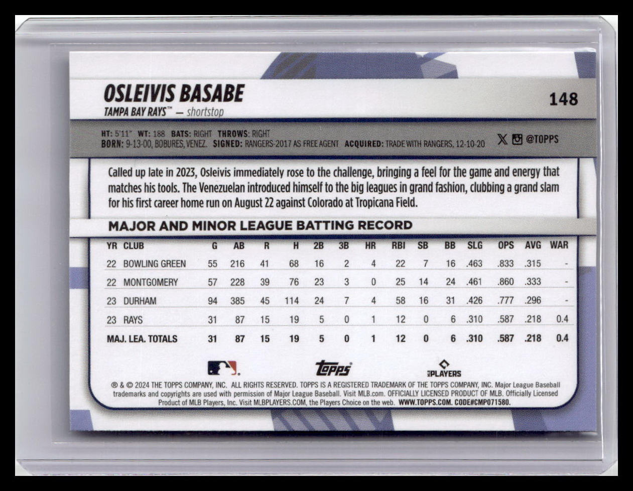 2024 Topps Big League #148 Osleivis Basabe