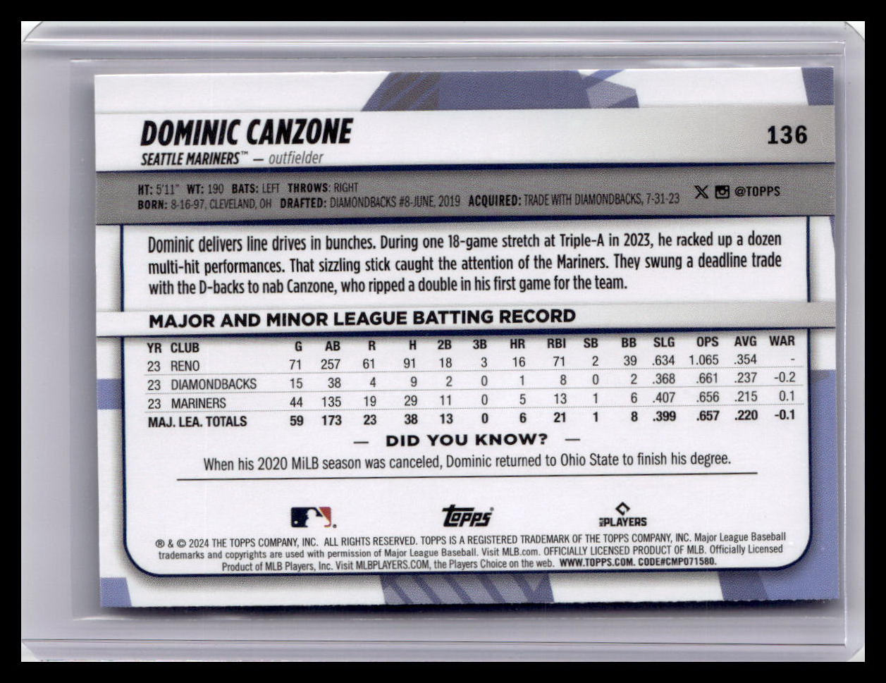 2024 Topps Big League #136 Dominic Canzone