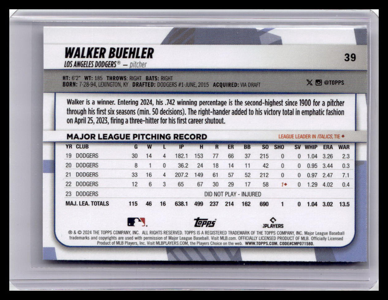 2024 Topps Big League #39 Walker Buehler