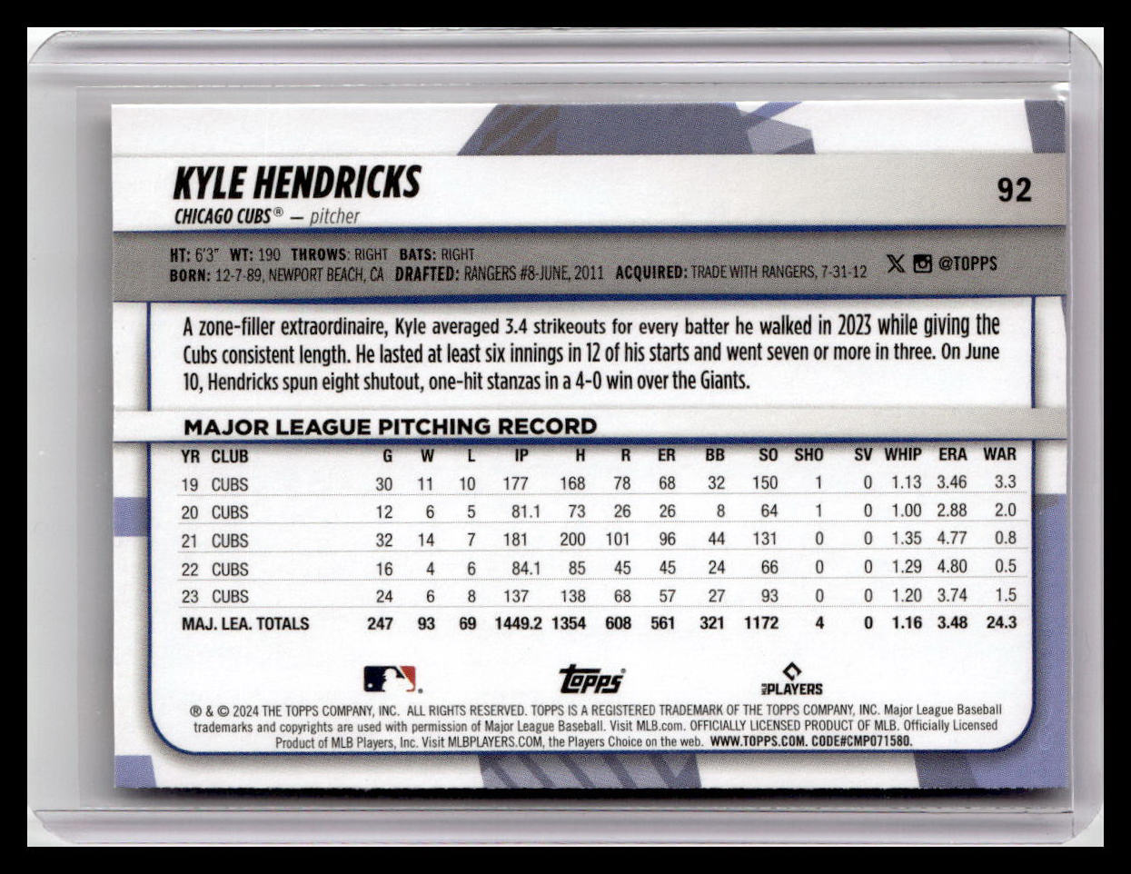 2024 Topps Big League #92 Kyle Hendricks