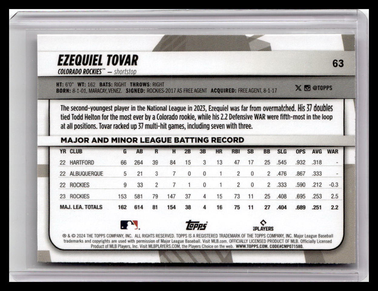 2024 Topps Big League #63 Ezequiel Tovar