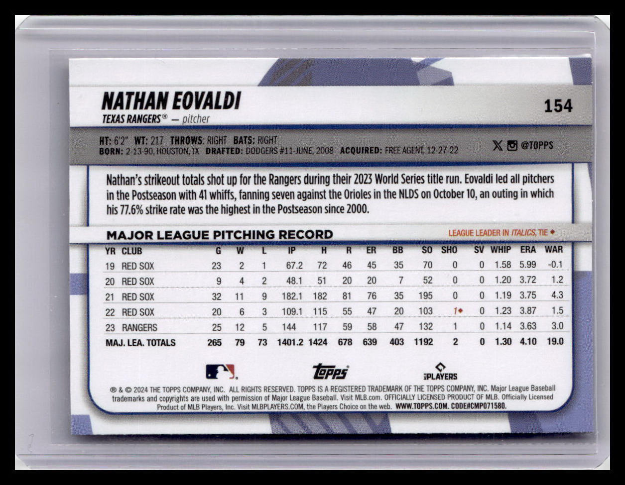 2024 Topps Big League #154 Nathan Eovaldi