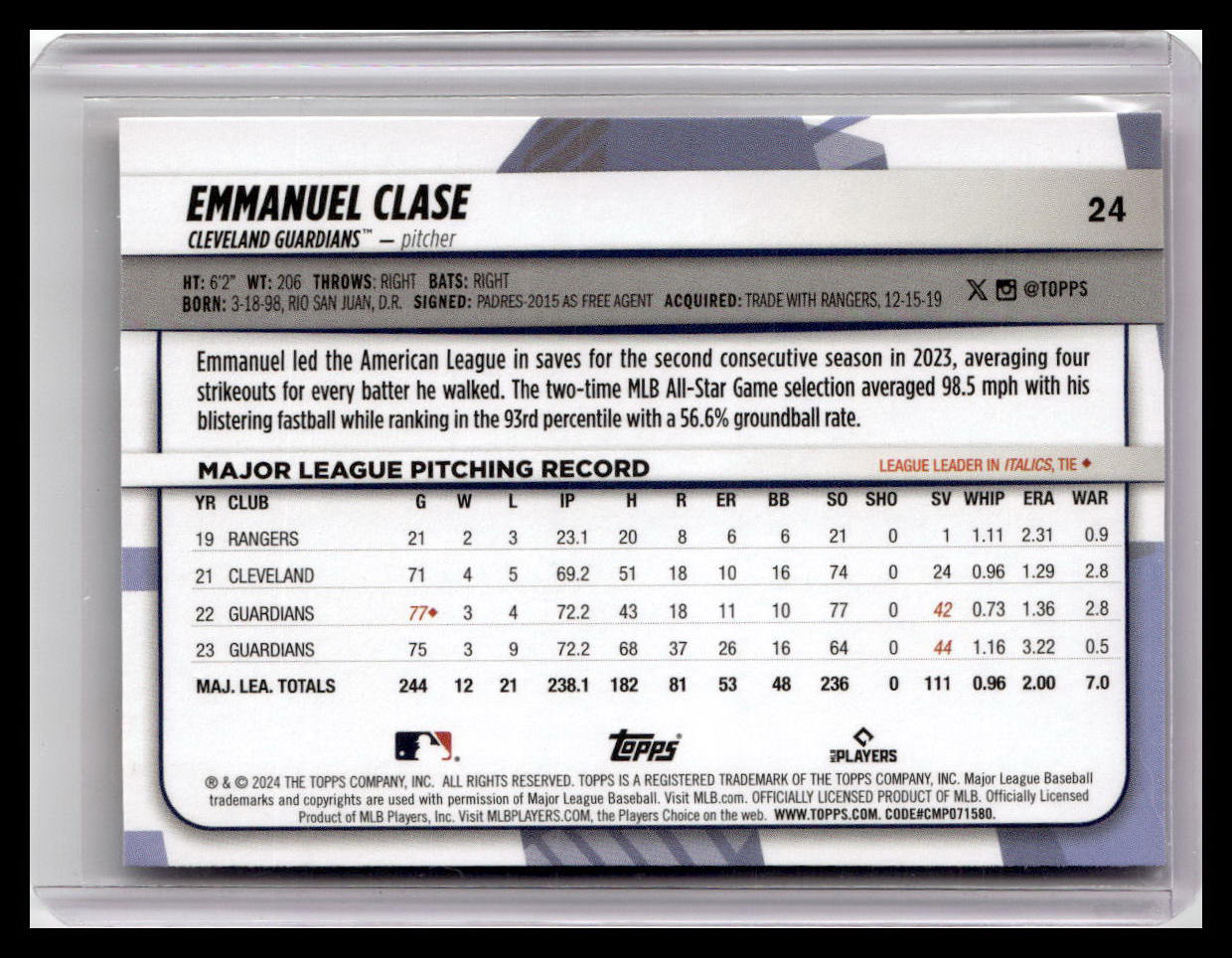 2024 Topps Big League #24 Emmanuel Clase