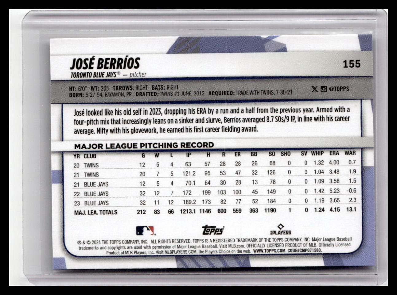 2024 Topps Big League #155 José Berríos