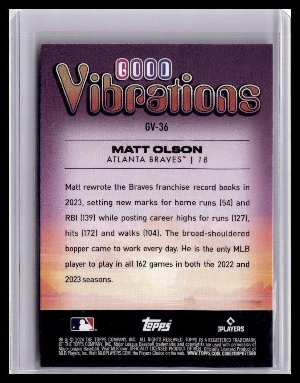 2024 Topps Big League #GV-36 Matt Olson Good Vibrations