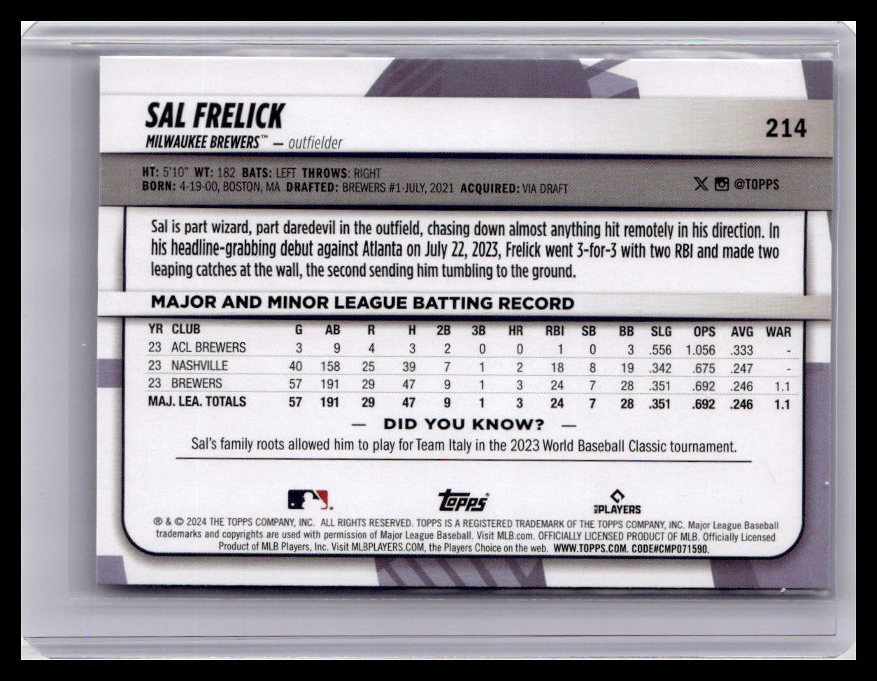 2024 Topps Big League #214 Sal Frelick Uncommon Rainbow Foil