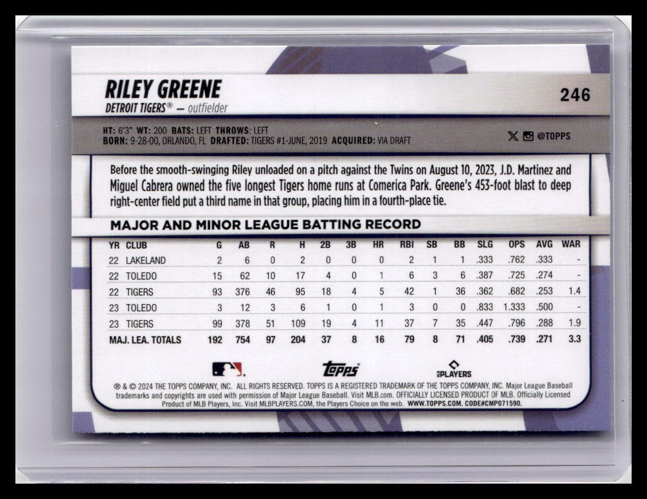 2024 Topps Big League #246 Riley Greene Uncommon Rainbow Foil