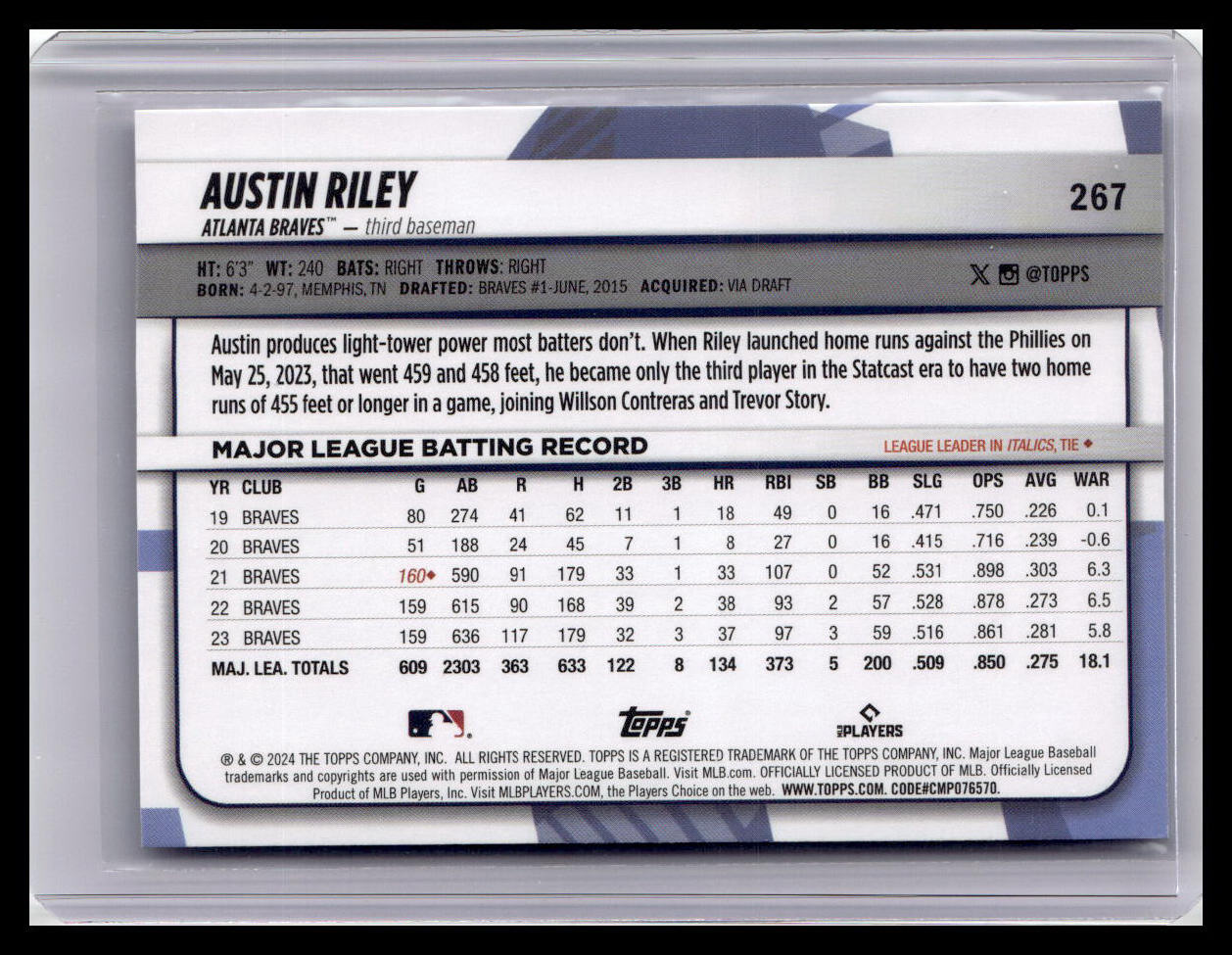 2024 Topps Big League #267 Austin Riley Uncommon Rainbow Foil
