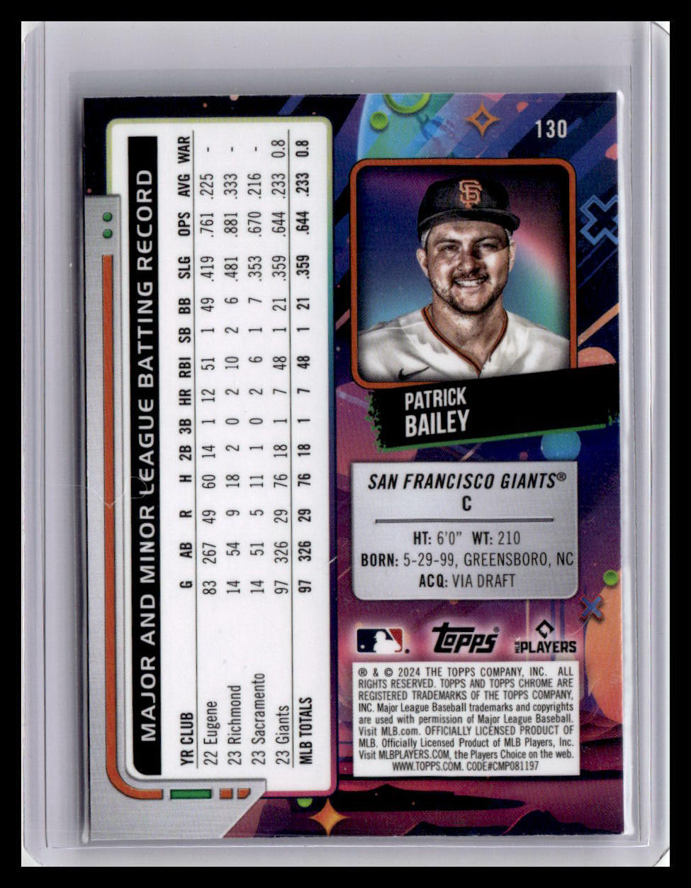 2024 Topps Chrome Cosmic #130 Patrick Bailey
