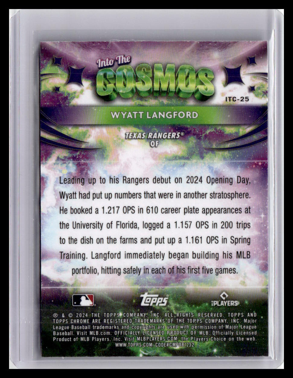 2024 Topps Chrome Cosmic #ITC-25 Wyatt Langford Into the Cosmos