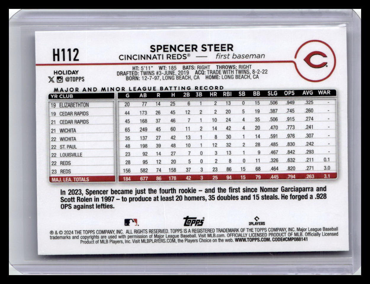 2024 Topps Holiday #H112 Spencer Steer