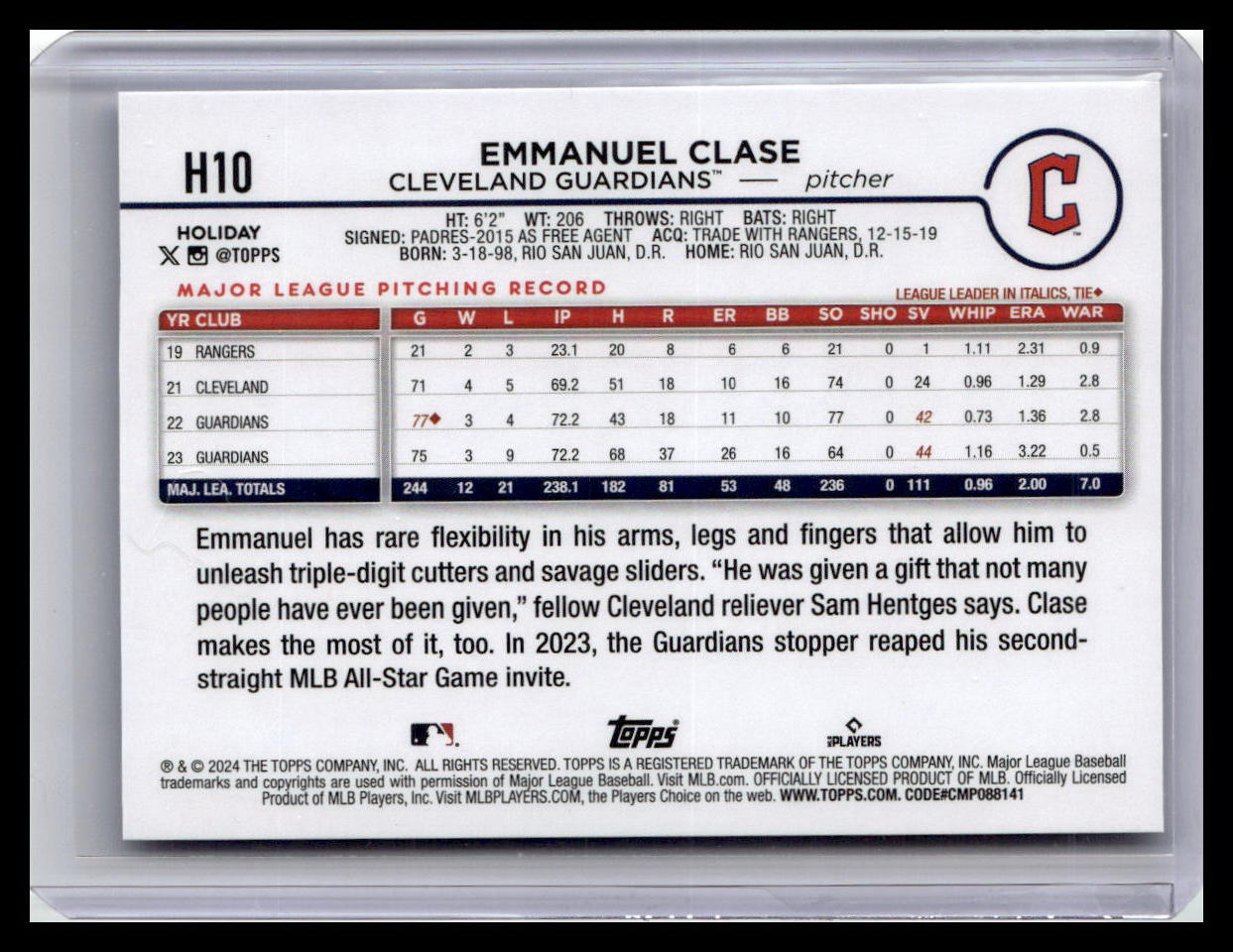 2024 Topps Holiday #H10 Emmanuel Clase