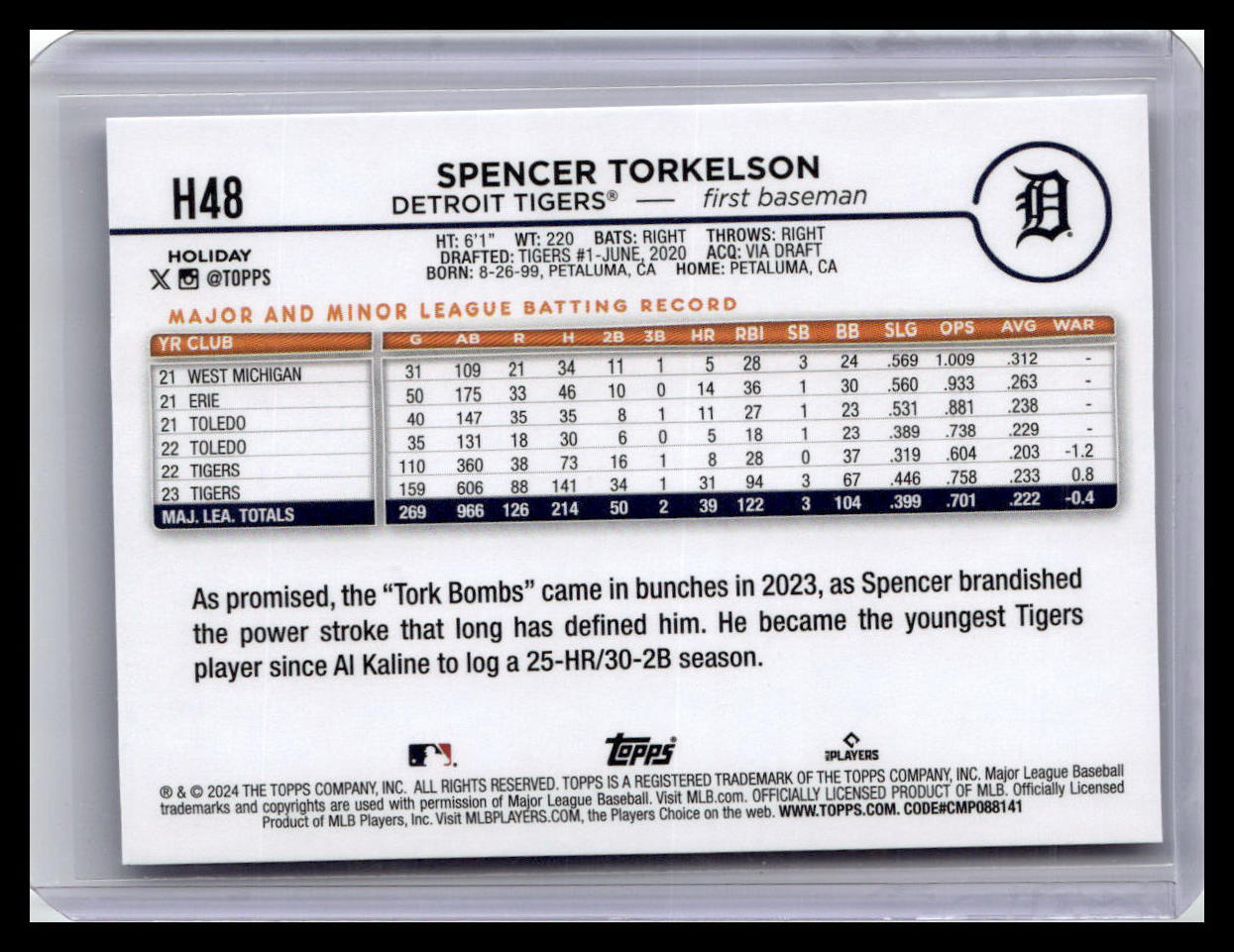 2024 Topps Holiday #H48 Spencer Torkelson Silver Glitter