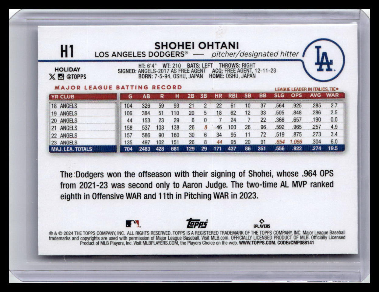2024 Topps Holiday #H1 Shohei Ohtani