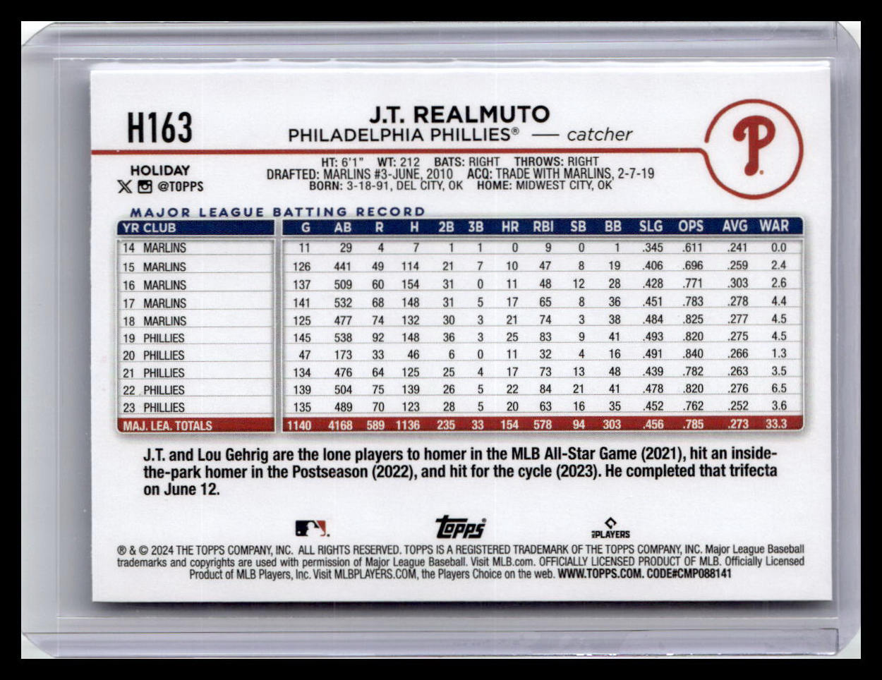2024 Topps Holiday #H163 J.T. Realmuto
