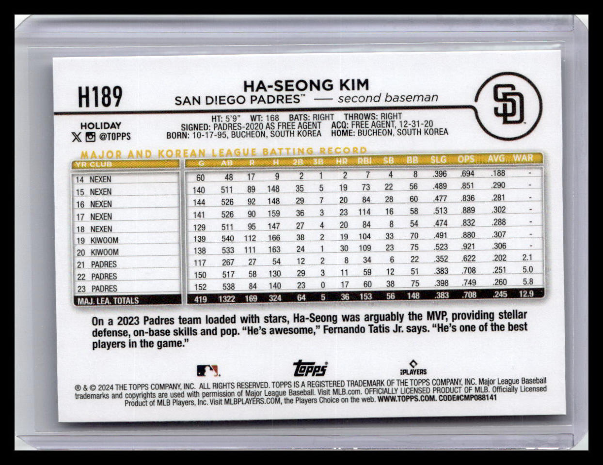 2024 Topps Holiday #H189 Ha-Seong Kim