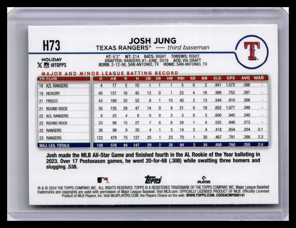 2024 Topps Holiday #H73 Josh Jung