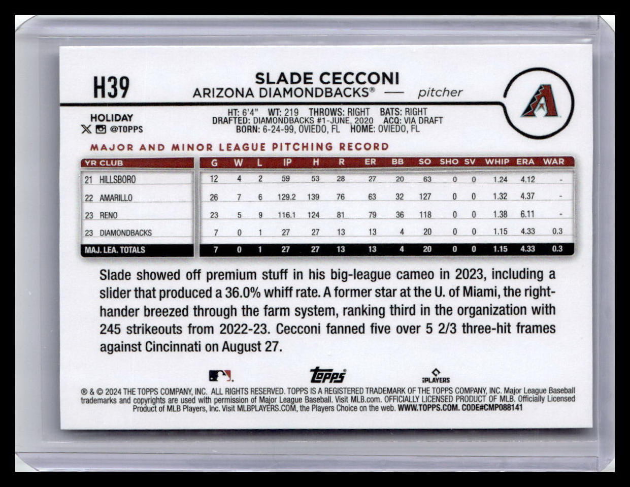 2024 Topps Holiday #H39 Slade Cecconi