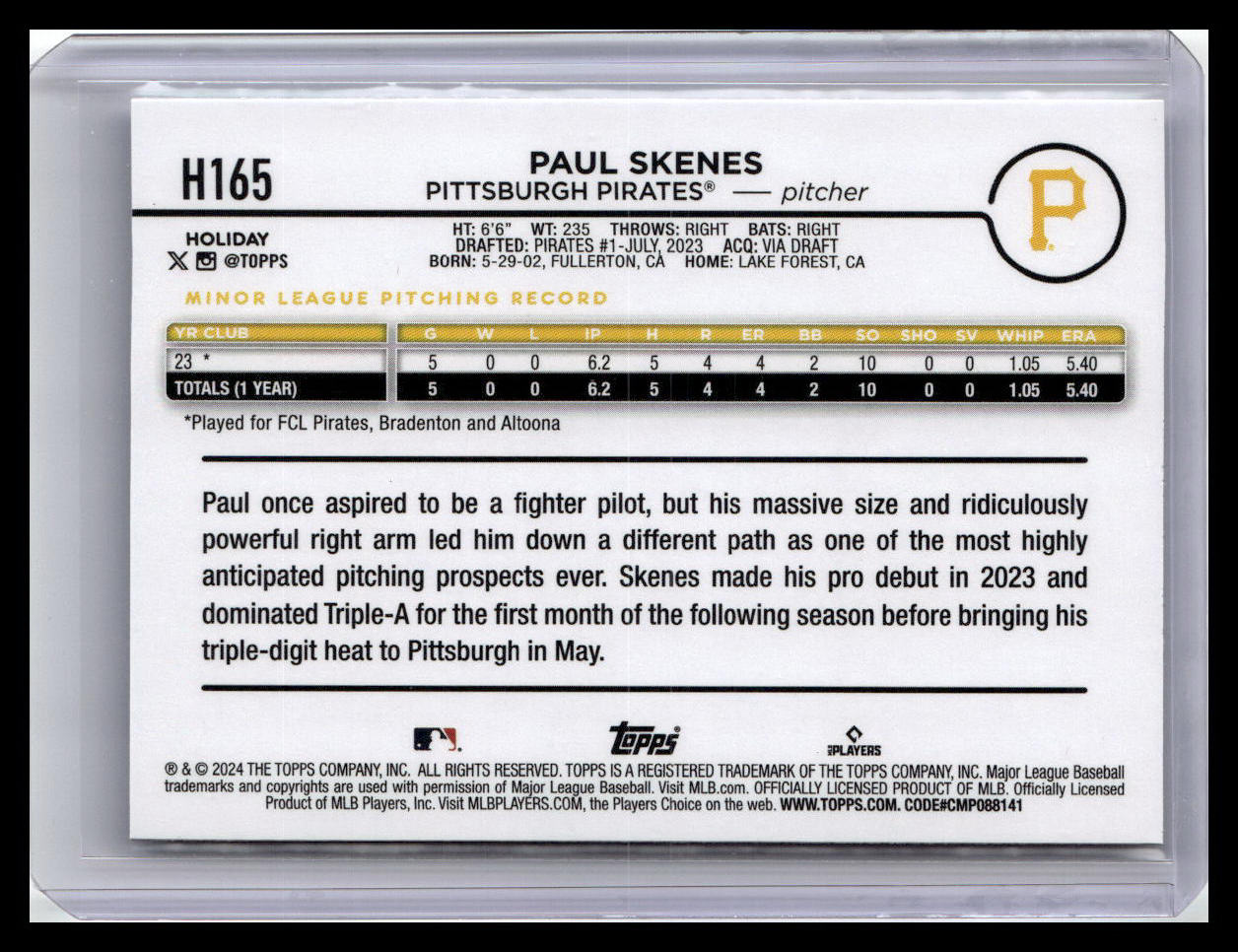 2024 Topps Holiday #H165 Paul Skenes