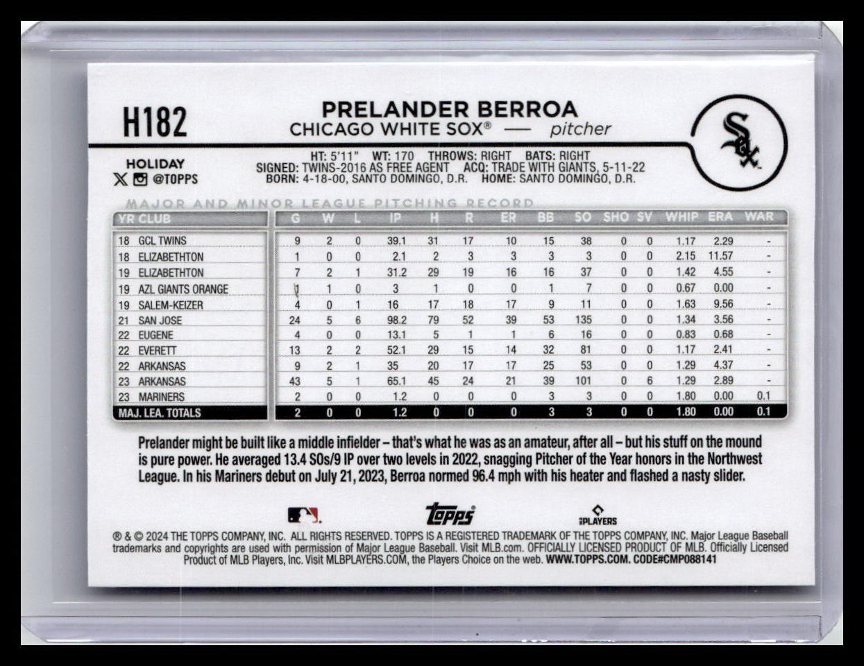 2024 Topps Holiday #H182 Prelander Berroa