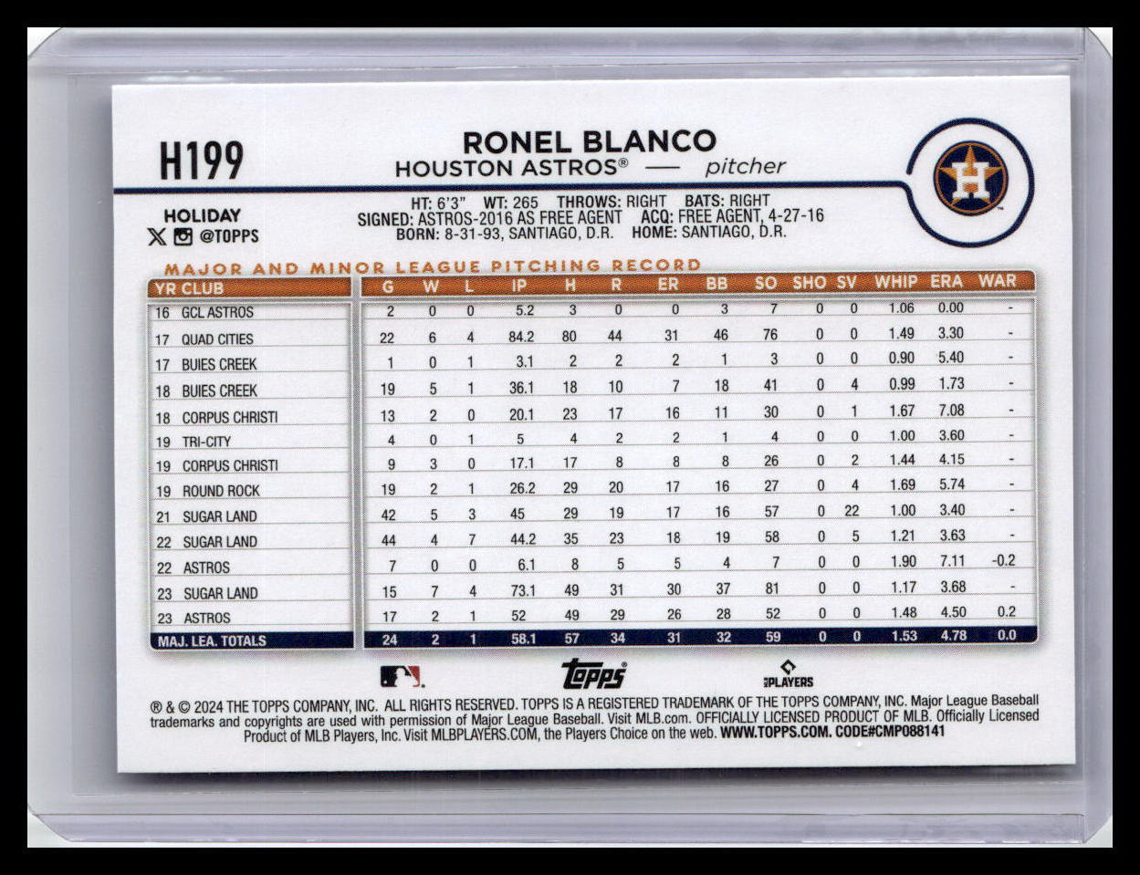 2024 Topps Holiday #H199 Ronel Blanco