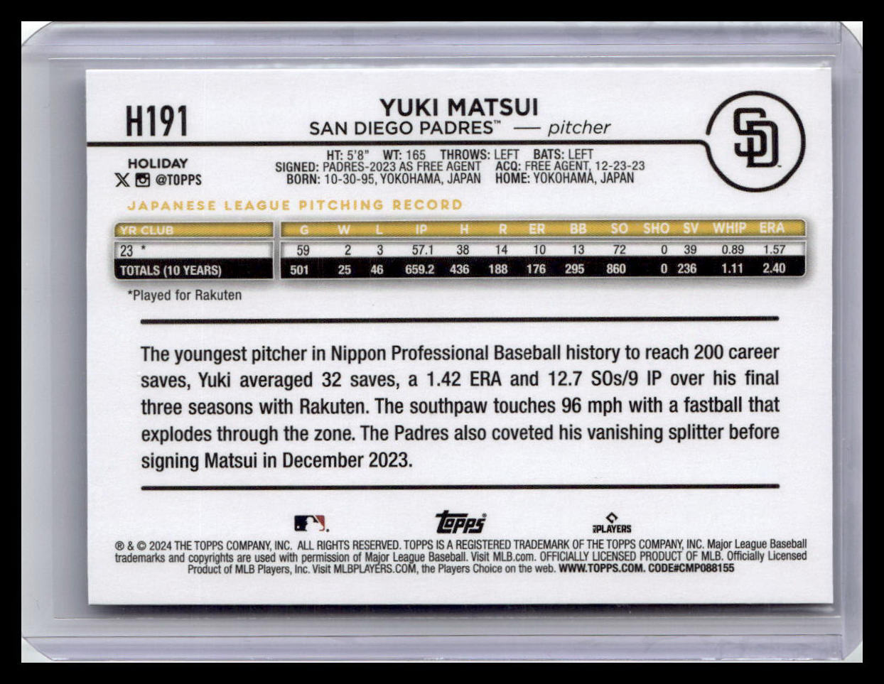 2024 Topps Holiday #H191 Yuki Matsui