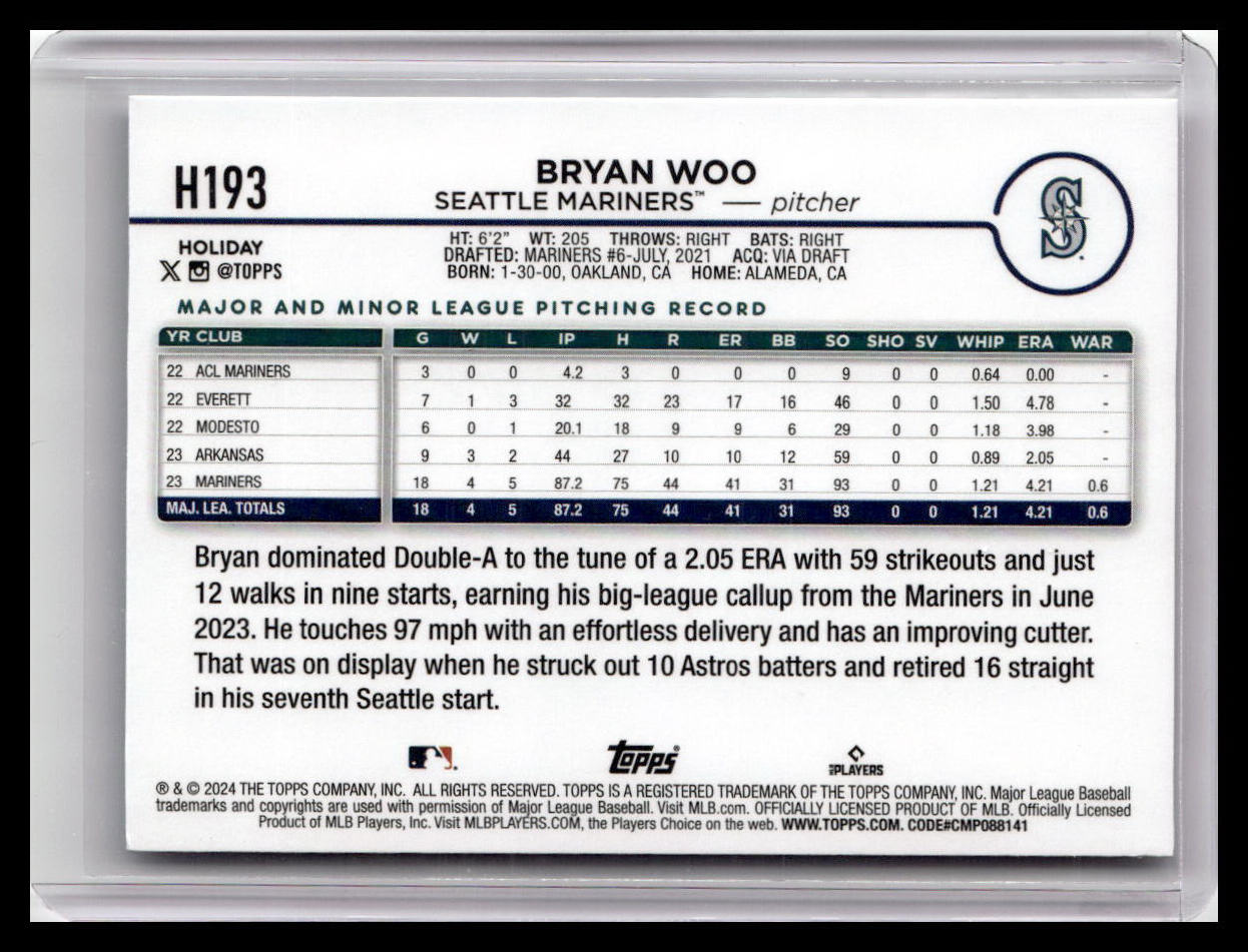 2024 Topps Holiday #H193 Bryan Woo