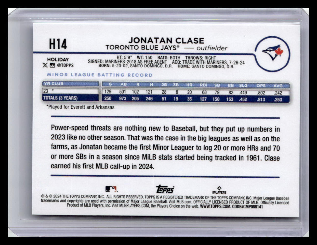 2024 Topps Holiday #H14 Jonatan Clase