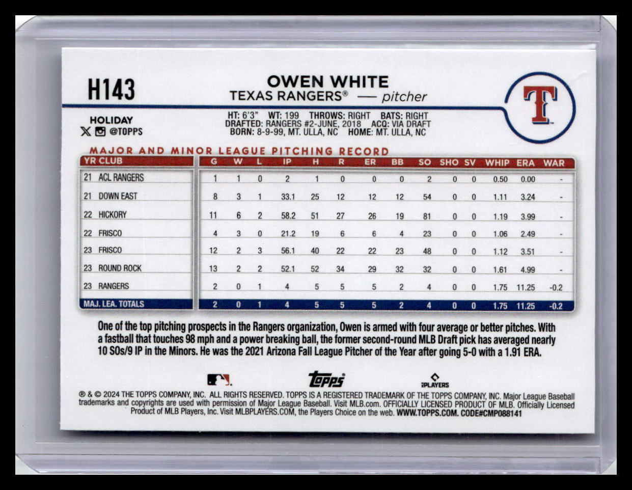 2024 Topps Holiday #H143 Owen White