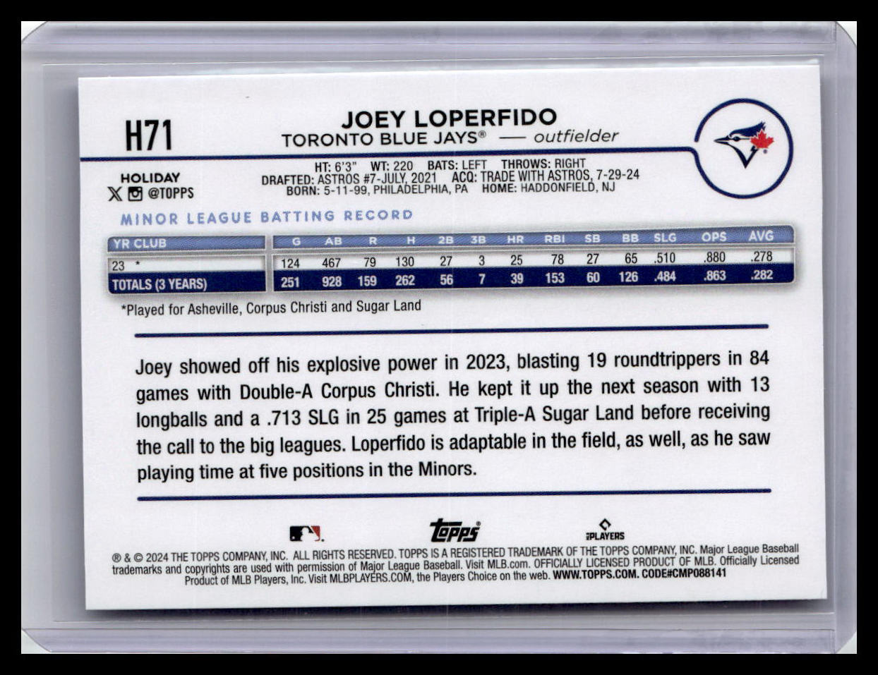 2024 Topps Holiday #H71 Joey Loperfido