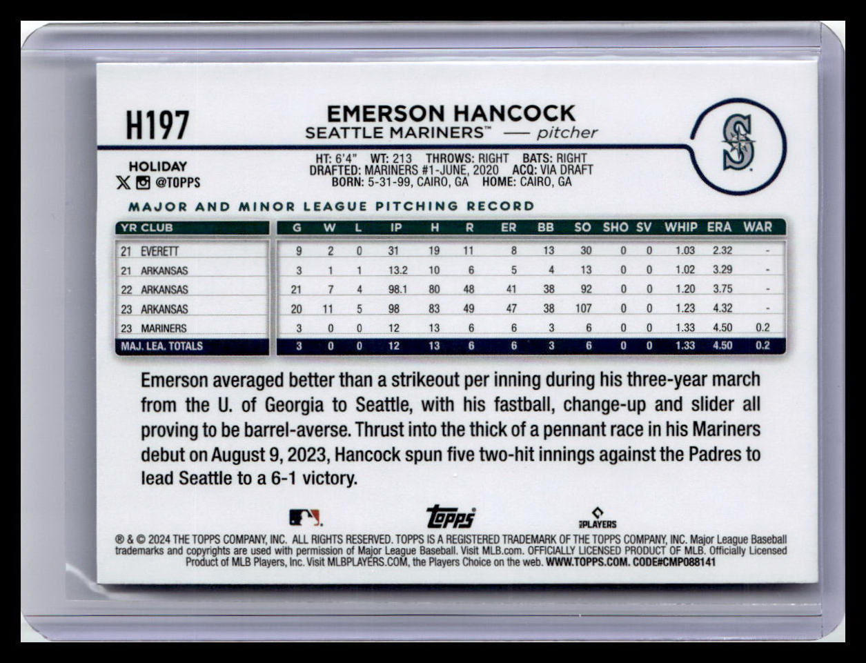 2024 Topps Holiday #H197 Emerson Hancock