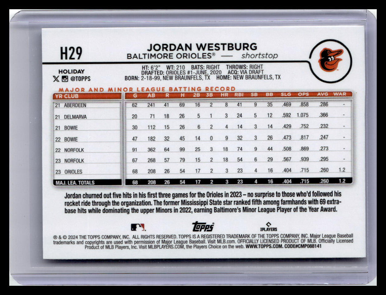 2024 Topps Holiday #H29 Jordan Westburg