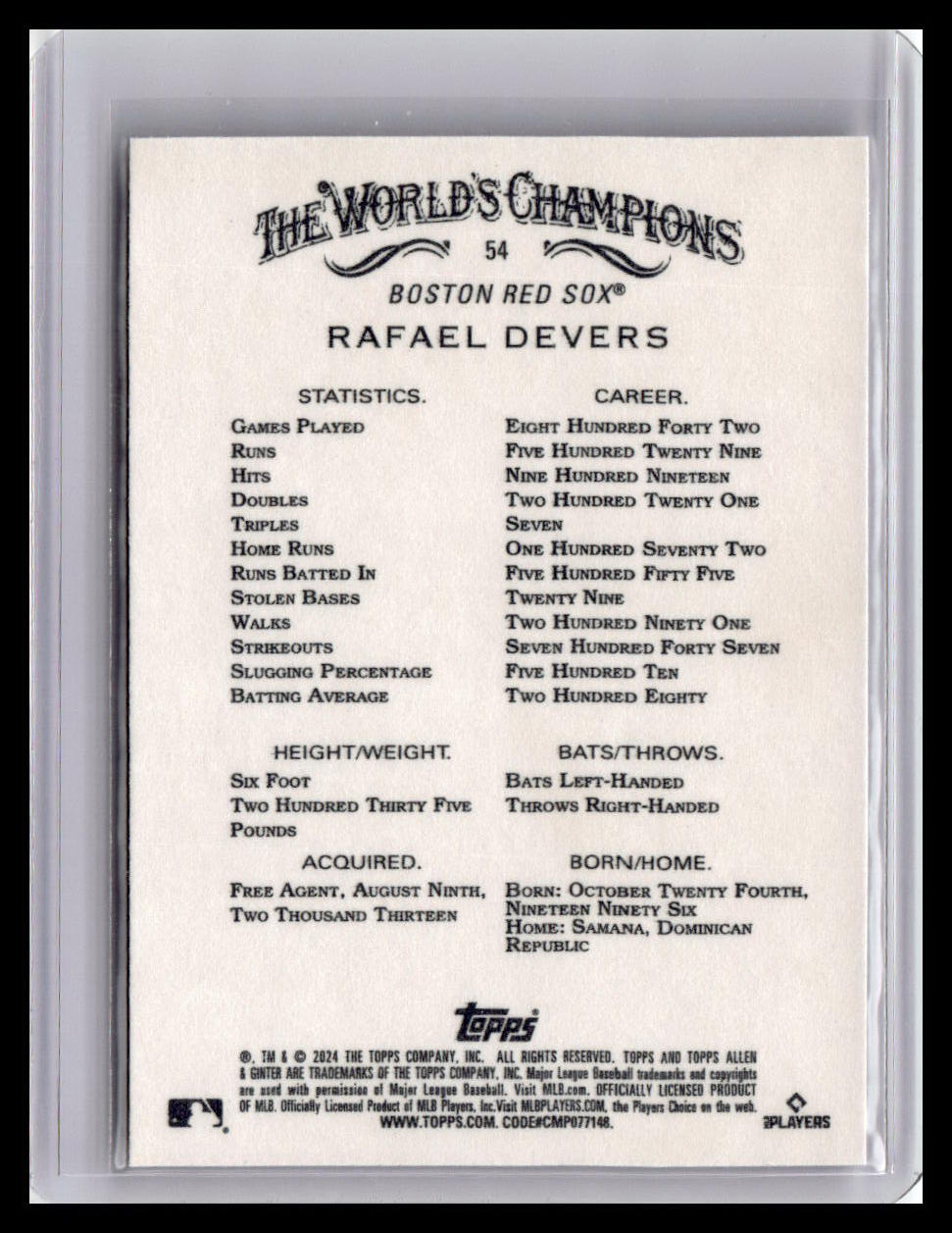 2024 Topps Allen & Ginter #54 Rafael Devers