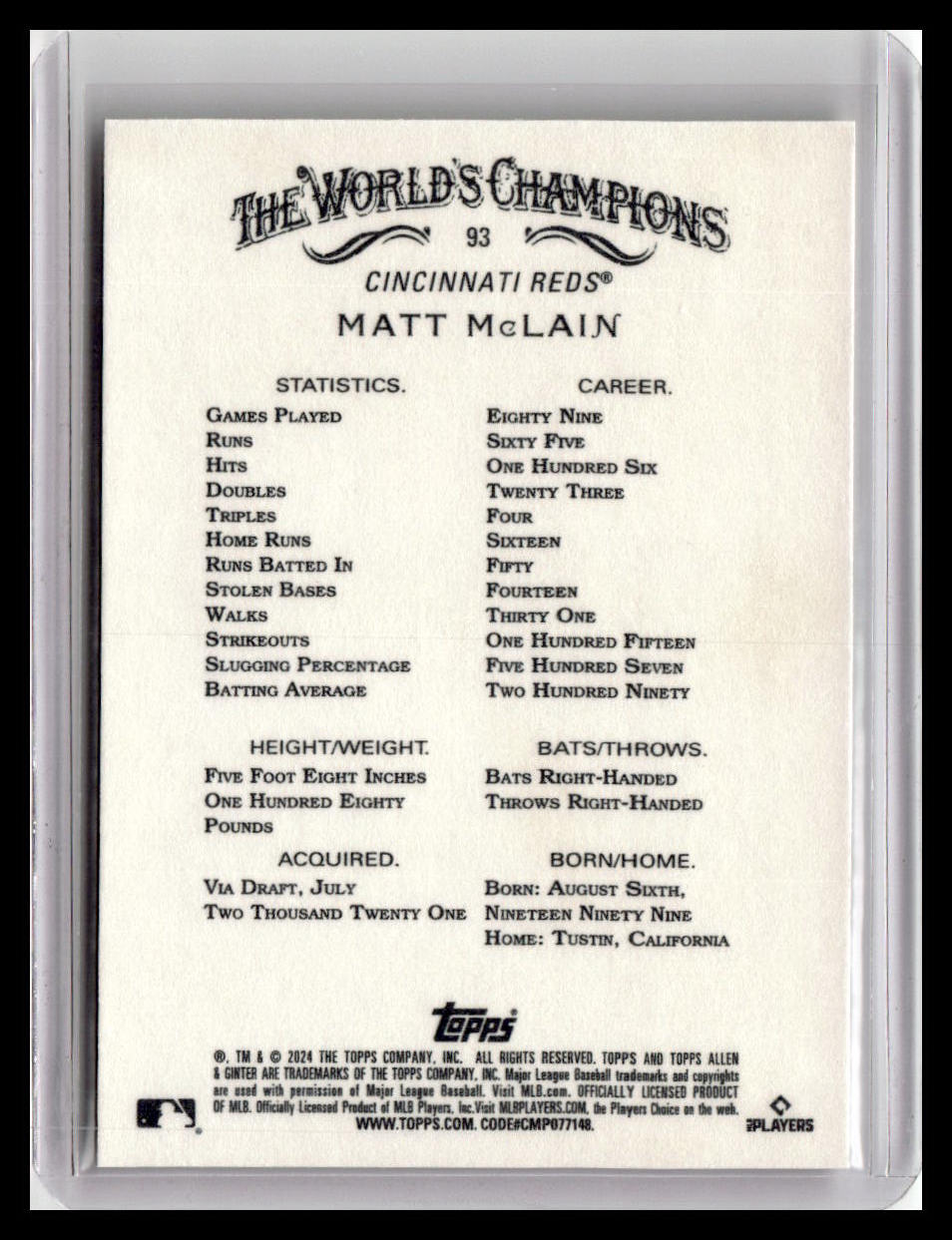 2024 Topps Allen & Ginter #93 Matt McLain