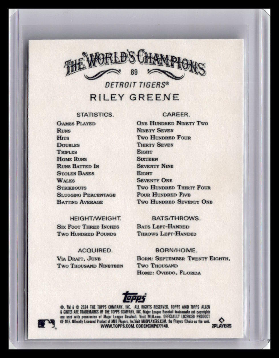 2024 Topps Allen & Ginter #89 Riley Greene