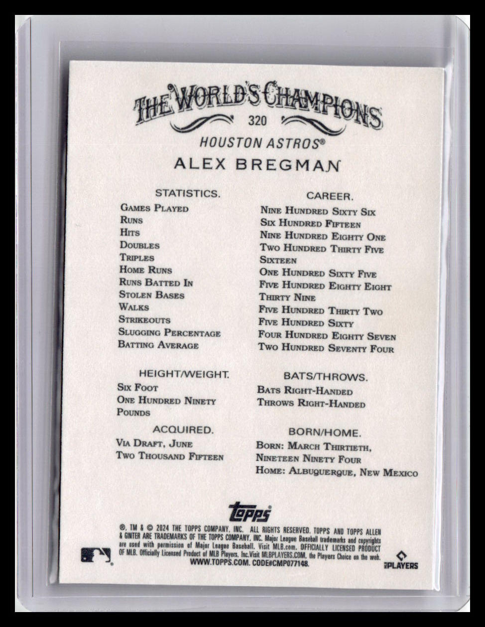 2024 Topps Allen & Ginter #320 Alex Bregman