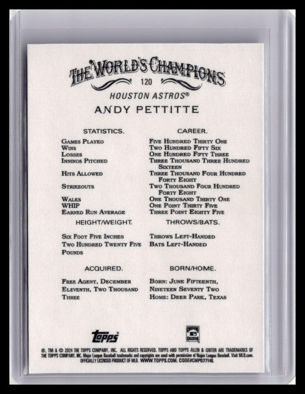 2024 Topps Allen & Ginter #120 Andy Pettitte