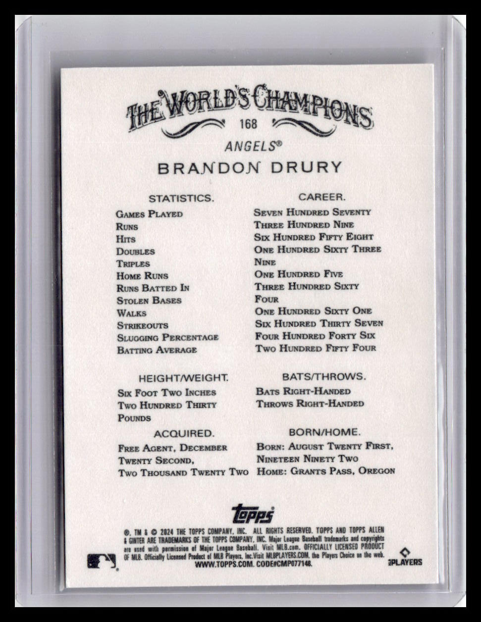 2024 Topps Allen & Ginter #168 Brandon Drury