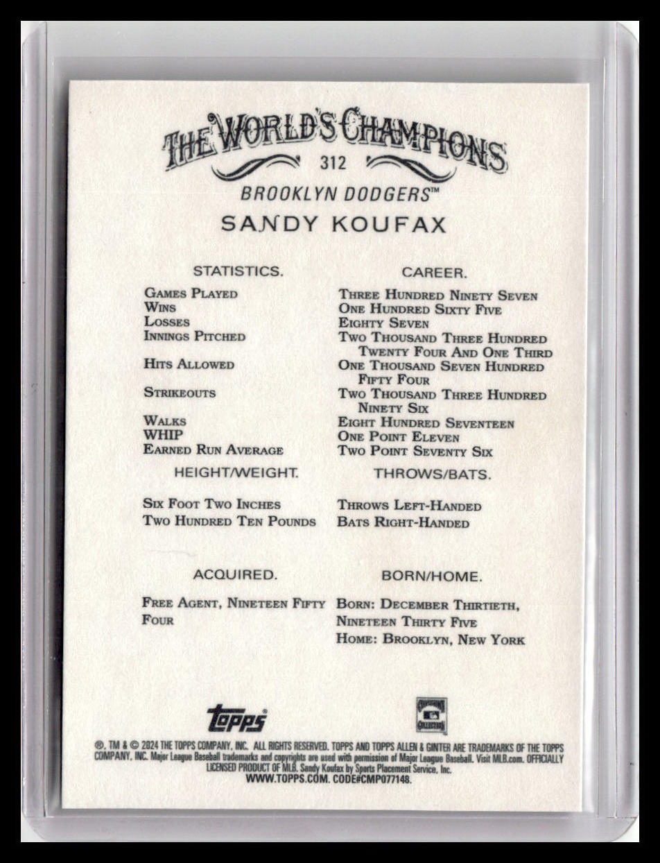 2024 Topps Allen & Ginter #312 Sandy Koufax