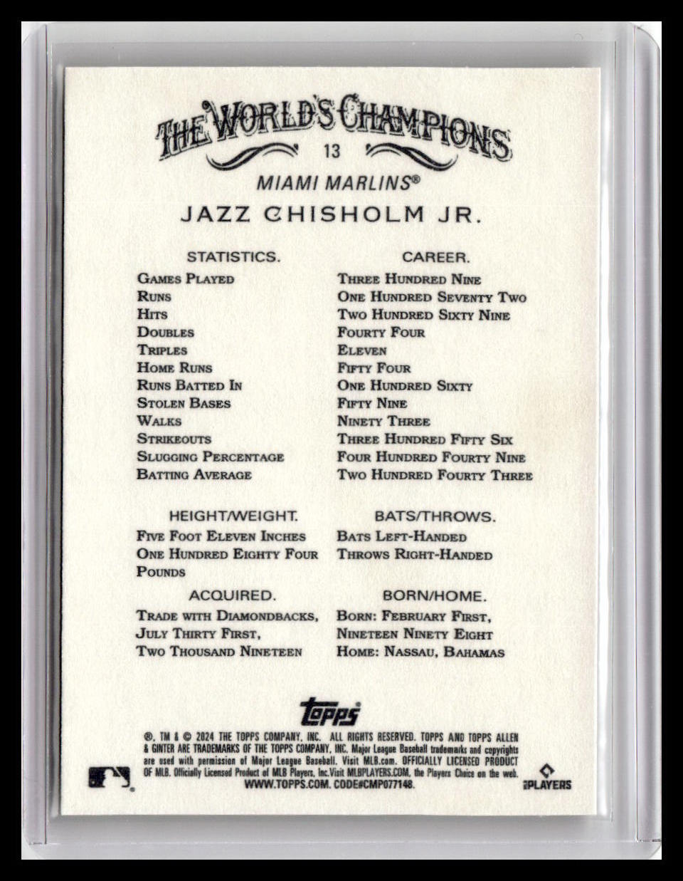 2024 Topps Allen & Ginter #13 Jazz Chisholm Jr.