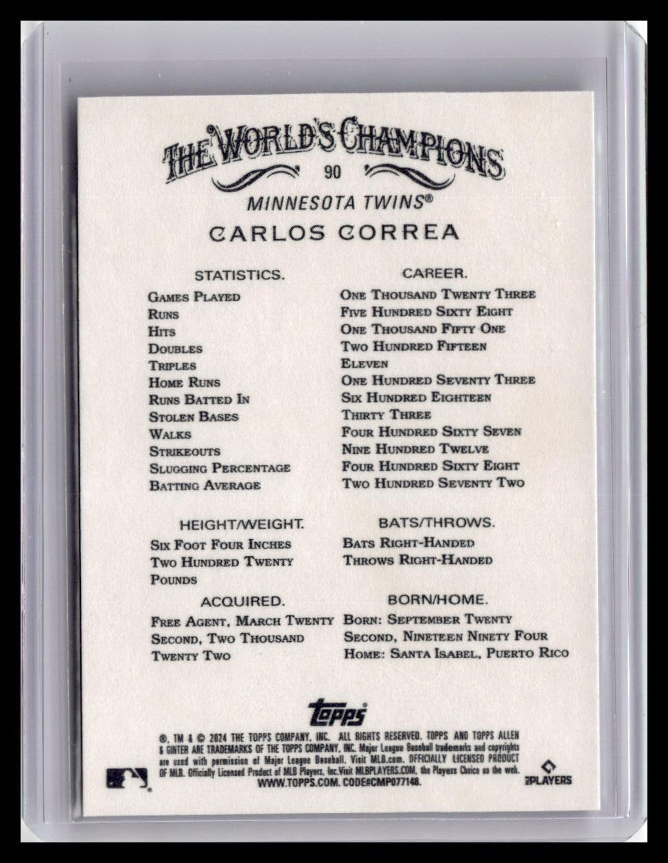 2024 Topps Allen & Ginter #90 Carlos Correa