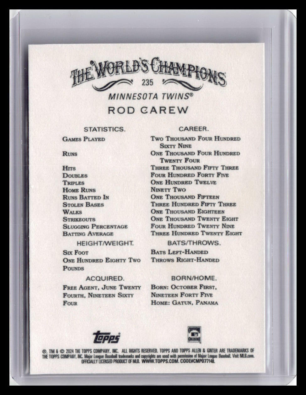 2024 Topps Allen & Ginter #235 Rod Carew