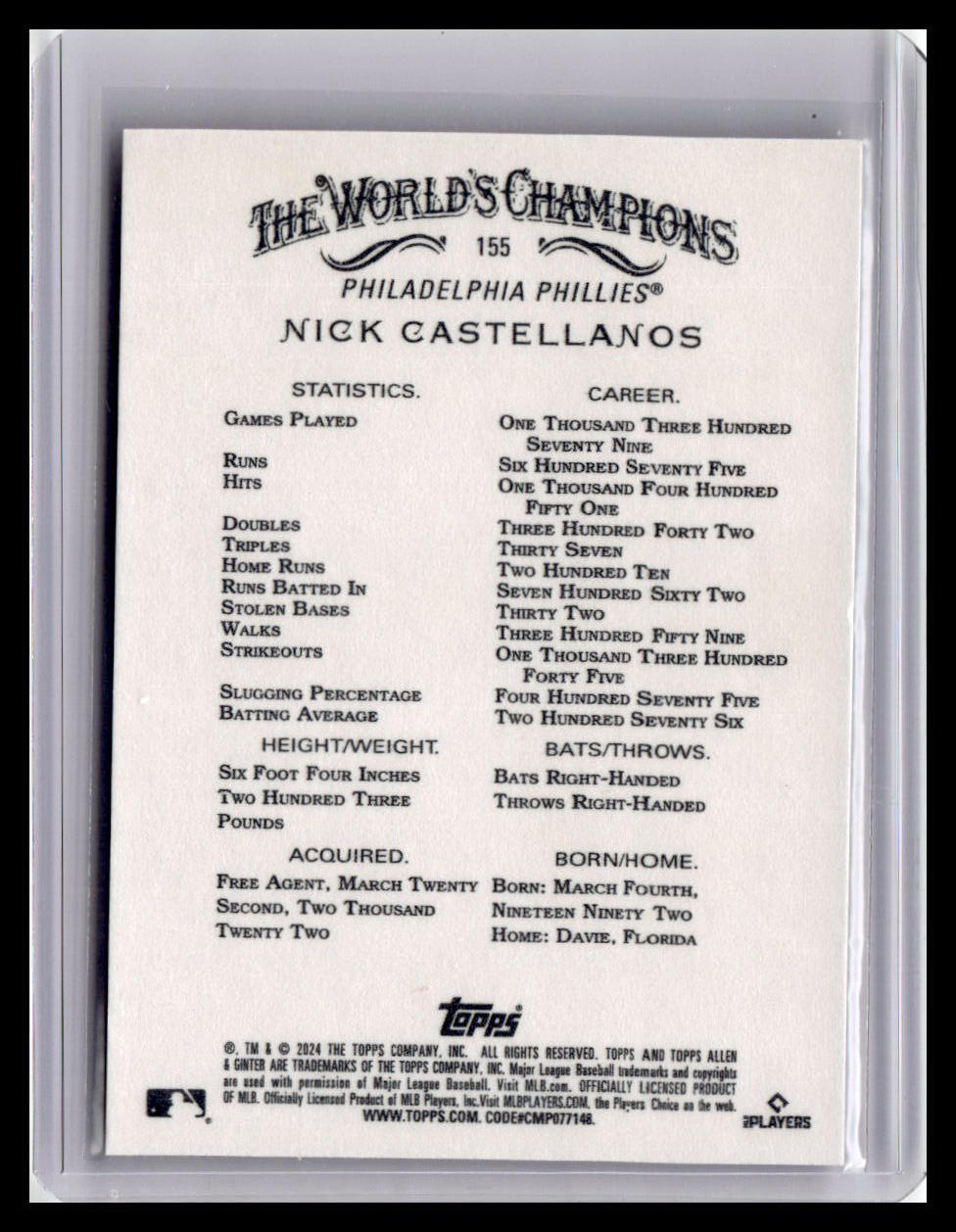 2024 Topps Allen & Ginter #155 Nick Castellanos