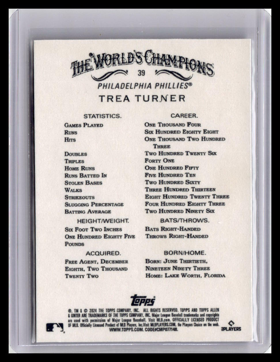 2024 Topps Allen & Ginter #39 Trea Turner