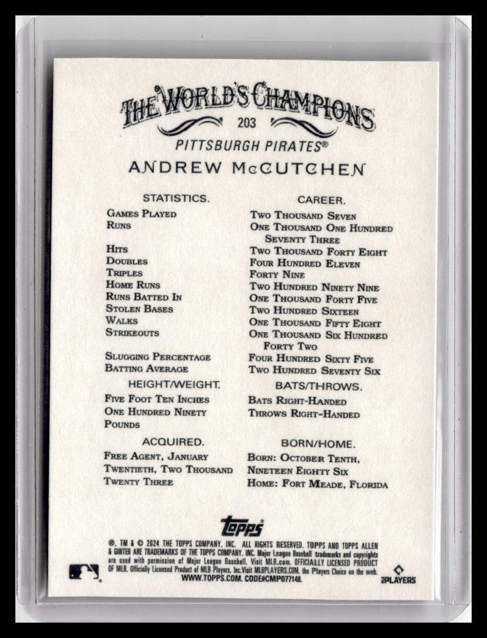 2024 Topps Allen & Ginter #203 Andrew McCutchen