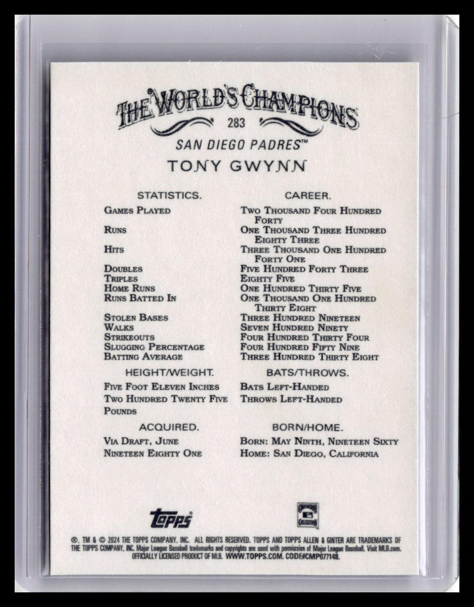 2024 Topps Allen & Ginter #283 Tony Gwynn