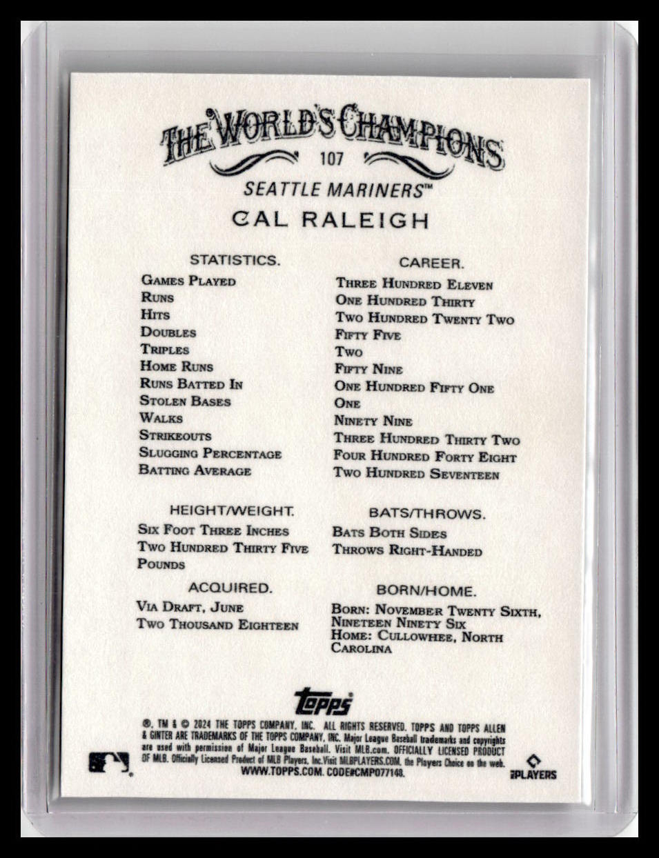 2024 Topps Allen & Ginter #107 Cal Raleigh