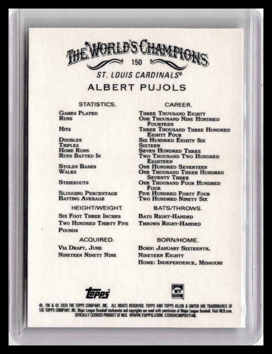 2024 Topps Allen & Ginter #150 Albert Pujols