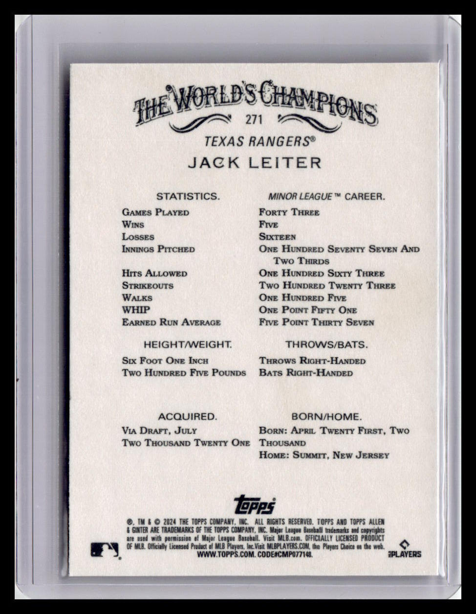 2024 Topps Allen & Ginter #271 Jack Leiter