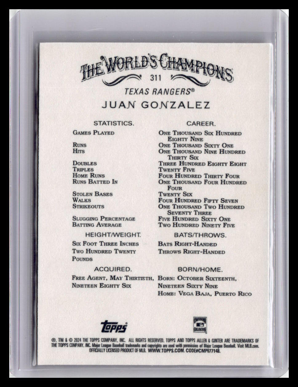 2024 Topps Allen & Ginter #311 Juan Gonzalez
